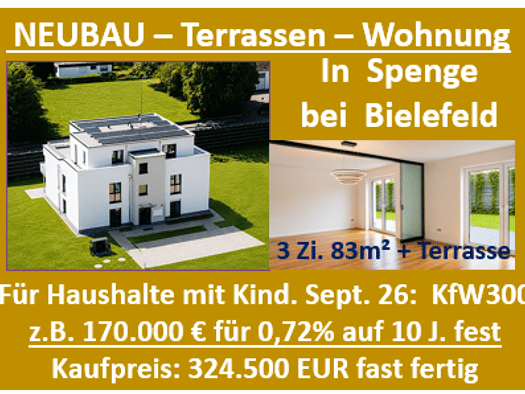 Terrassenwohnung zum Kauf - Erstbezug provisionsfrei als Kapitalanlage geeignet 324.500 € 3 Zimmer 83 m² Jöllenbeck Bielefeld 33739