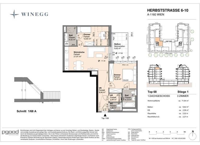 Wohnung zum Kauf - Erstbezug 557.800 € 3 Zimmer 72,2 m² 5. Geschoss Herbststraße 6-10 Wien 1160