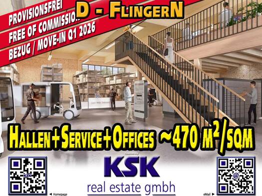 Lagerhalle zur Miete - Erstbezug provisionsfrei 470 m² Lagerfläche teilbar von 470 m² bis 483 m² Lierenfeld Düsseldorf 40231