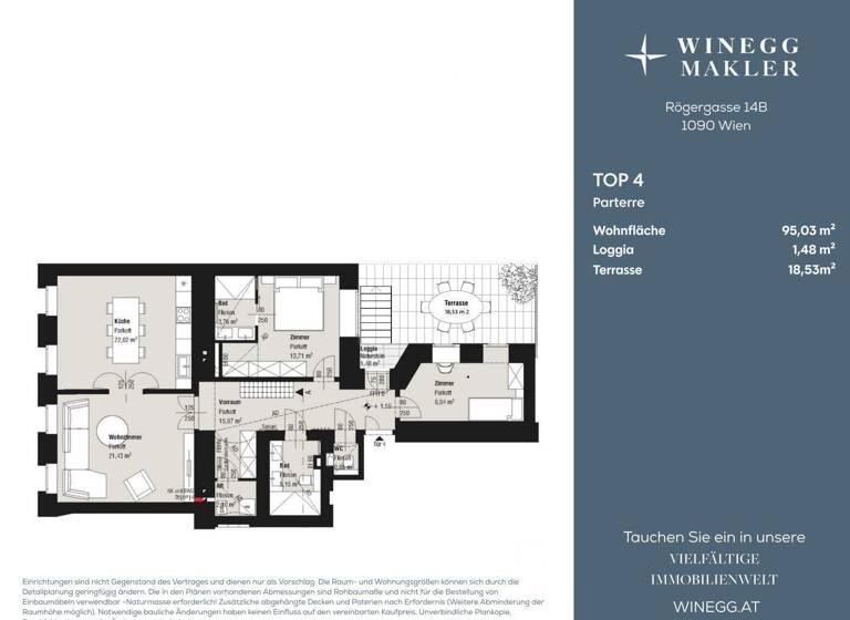Terrassenwohnung zum Kauf - Erstbezug 849.000 € 4 Zimmer 95 m² Rögergasse 14B Wien 1090