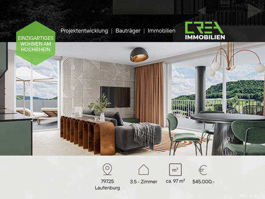 Wohnung zum Kauf - Neubau provisionsfrei 545.000 € 2,5 Zimmer 97,2 m² 1. Geschoss frei ab sofort Säckinger Straße 9 Laufenburg Laufenburg (Baden) 79725