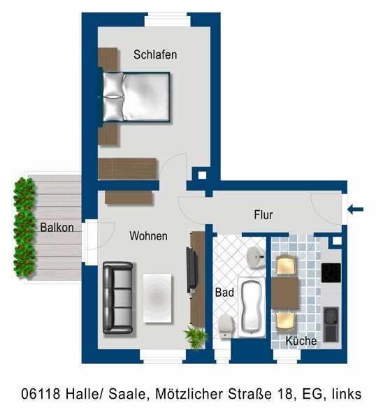 Wohnung zur Miete 405 € 2 Zimmer 45 m²<br/>Wohnfläche 20.12.2024<br/>Verfügbarkeit Mötzlicher Str. 18 Gottfried-Keller-Siedlung Halle (Saale) 06118