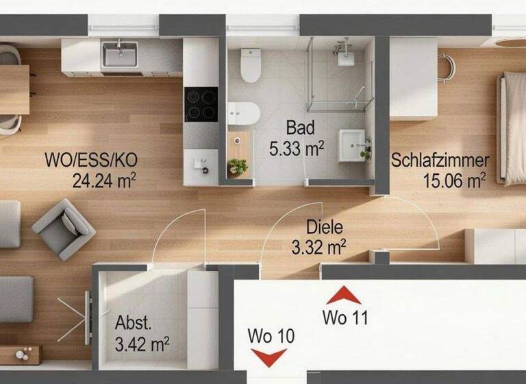 Wohnung zur Miete - Erstbezug 720 € 2 Zimmer 60 m² 2. Geschoss frei ab 15.04.2026 Im Dorf 100B Nordrach 77787