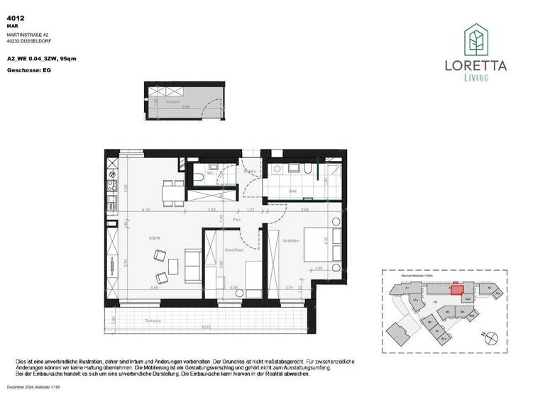 Wohnung zur Miete - Erstbezug 1.750 € 3 Zimmer 95 m² EG Martinstr. 42b Bilk Düsseldorf 40223
