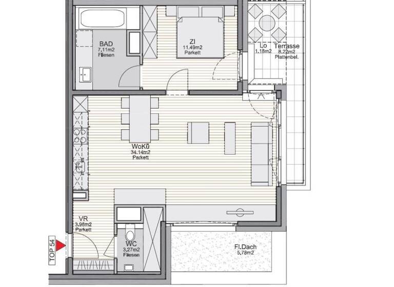 Wohnung zur Miete 1.135 € 2 Zimmer 60 m² 5. Geschoss frei ab 01.05.2026 Wien 1120