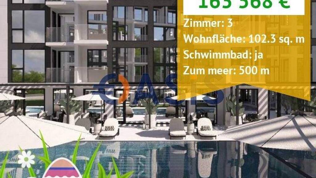 Studio zum Kauf provisionsfrei 163.568 € 3 Zimmer 102 m² 3. Geschoss Sunny Beach