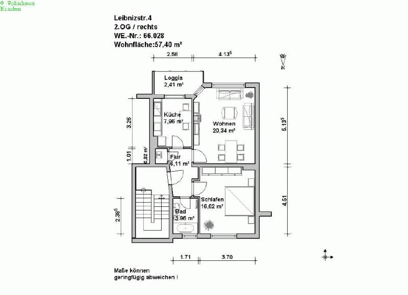 Wohnung zur Miete 549 € 2 Zimmer 57,4 m²<br/>Wohnfläche ab sofort<br/>Verfügbarkeit Leibnizstraße 4b Innenstadt Minden 32425