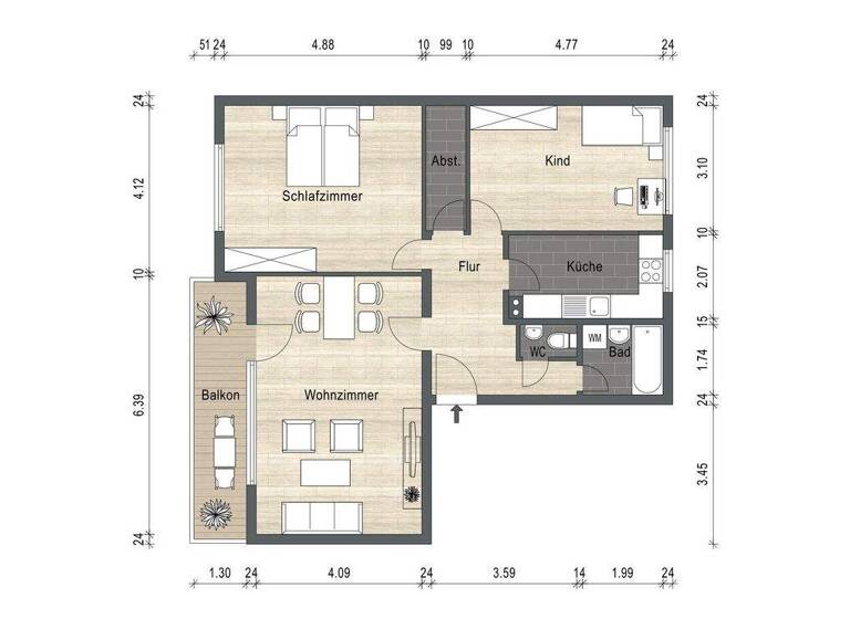 Wohnung zum Kauf 397.000 € 3 Zimmer 93 m² 3. Geschoss Markt Schwaben 85570