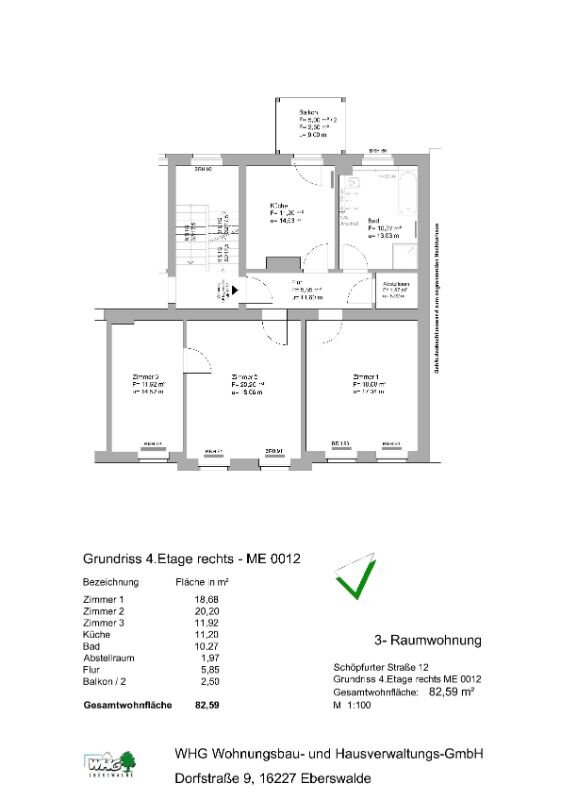 Wohnung zur Miete 1.050 € 3 Zimmer 82,6 m²<br/>Wohnfläche 4.<br/>Geschoss 01.04.2025<br/>Verfügbarkeit Schöpfurter Str. 12 Westend Eberswalde 16225