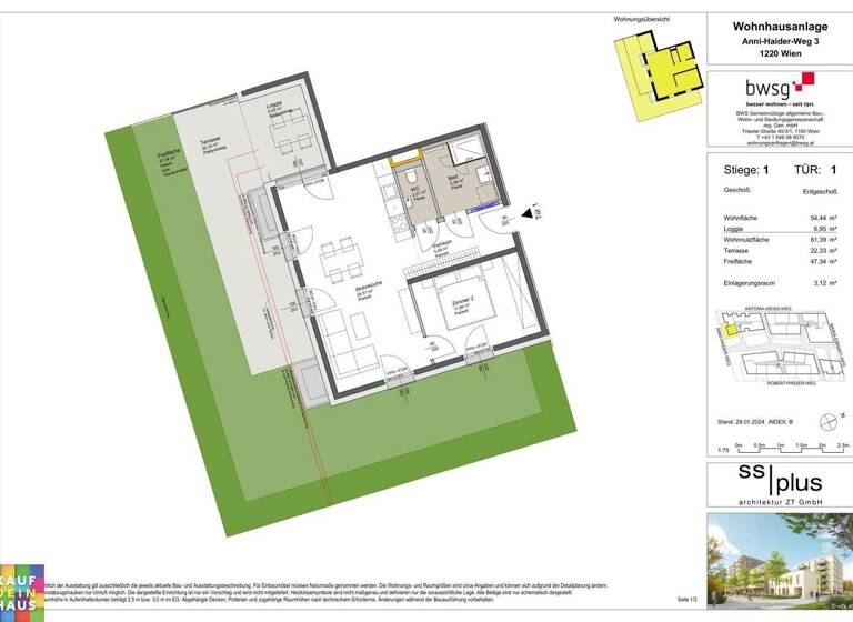 Wohnung zum Kauf - Erstbezug provisionsfrei 304.898 € 2 Zimmer 54,4 m² EG Anni-Haider-Weg 3 Wien 1220