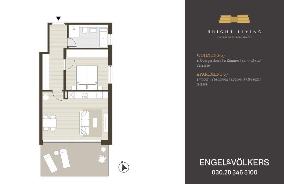 Terrassenwohnung zum Kauf 485.000 € 2 Zimmer 57,9 m²<br/>Wohnfläche 1.<br/>Geschoss Bogenstraße 21, 22 Lichterfelde Berlin 12207