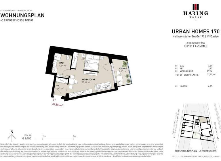 Studio zum Kauf - Erstbezug 259.500 € 1 Zimmer 37,9 m² EG Heiligenstädter Straße 170 Wien 1190
