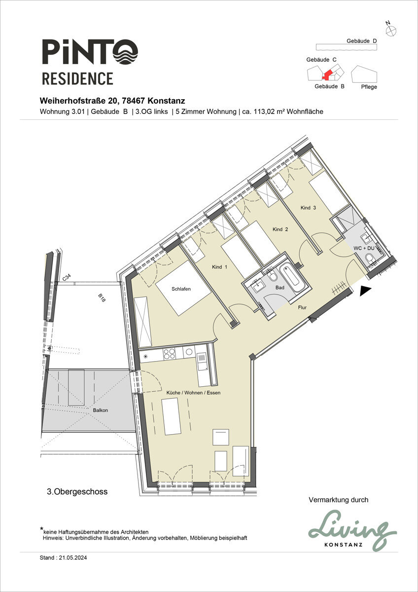 Wohnung zur Miete 2.265 € 5 Zimmer 113 m²<br/>Wohnfläche 3.<br/>Geschoss 01.03.2025<br/>Verfügbarkeit Petershausen-West Konstanz 78467