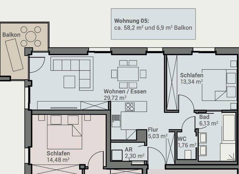 Wohnung zur Miete 670 € 2 Zimmer 61,7 m² 1. Geschoss frei ab 01.05.2026 Haidenhof-Nord Passau 94036