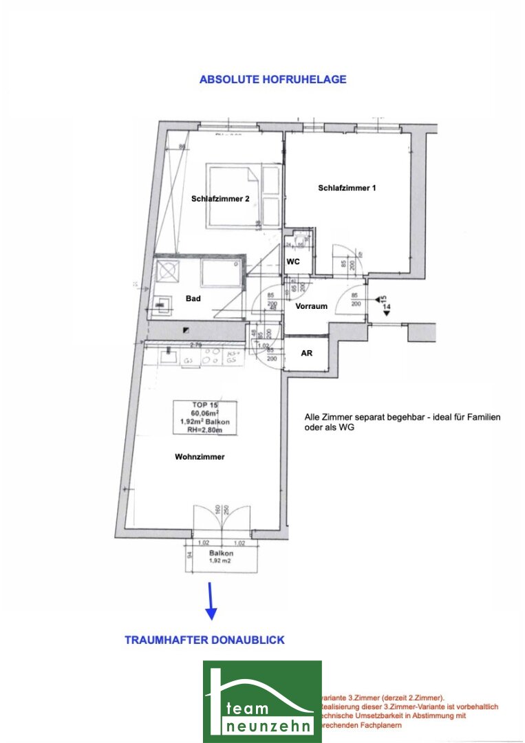 Wohnung zum Kauf 299.900 € 3 Zimmer 60,1 m²<br/>Wohnfläche 4.<br/>Geschoss Weißgerberlände 6 Wien 1030