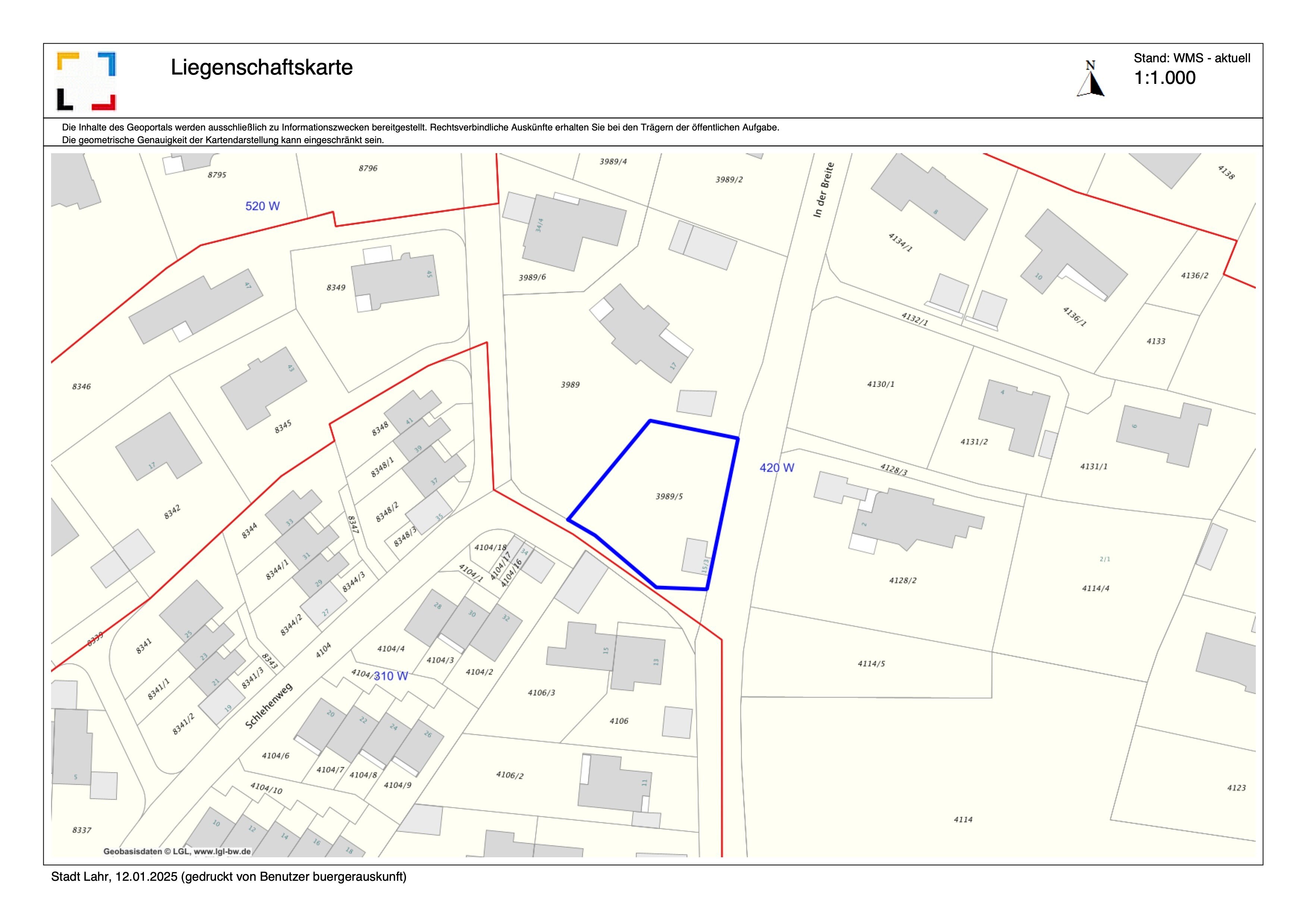 Grundstück zum Kauf 415.000 € 932 m²<br/>Grundstück In der Breite 15/3 Kernstadt - Nord Lahr/Schwarzwald 77933