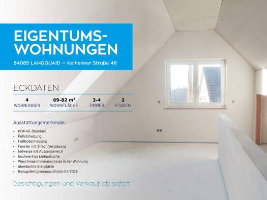 Wohnung zum Kauf - Erstbezug provisionsfrei 342.500 € 3 Zimmer 69,4 m² 3 Geschosse frei ab 01.04.2026 Kelheimer Straße 46 Langquaid 84085