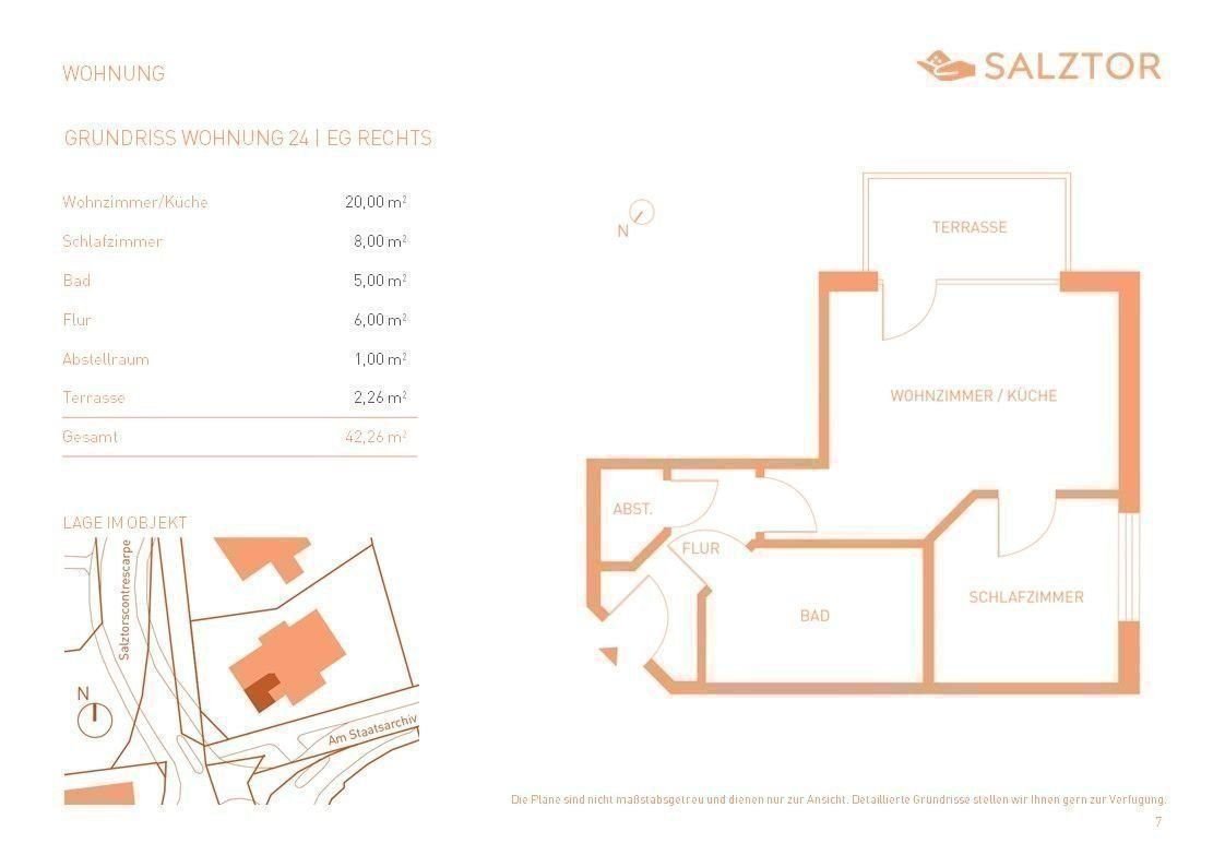 Terrassenwohnung zum Kauf provisionsfrei als Kapitalanlage geeignet 140.000 € 2 Zimmer 42,3 m²<br/>Wohnfläche Salztorscontrescarpe 11 Übriges Stade Stade 21680