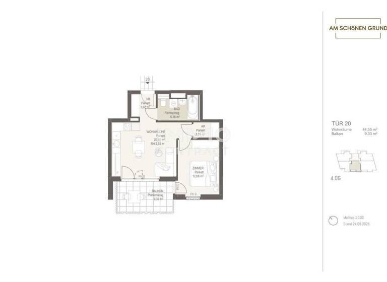 Wohnung zum Kauf - Erstbezug 276.100 € 2 Zimmer 44,6 m² Wien 1220