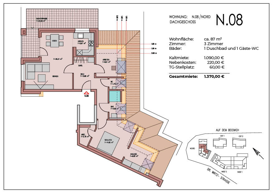 Wohnung zur Miete 1.090 € 3 Zimmer 87 m²<br/>Wohnfläche Much Much 53804