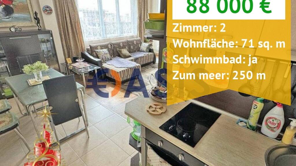 Studio zum Kauf provisionsfrei 88.000 € 2 Zimmer 71 m² 5. Geschoss Ulitsa Kraybrezhna 38 Ravda 8238
