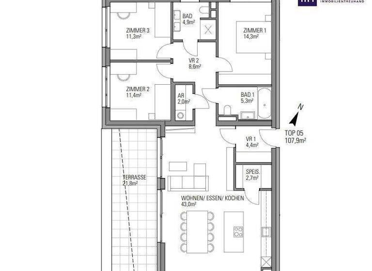 Wohnung zum Kauf - Erstbezug 749.000 € 4 Zimmer 108 m² 2. Geschoss Mariatroster Straße Mariatrost Graz,11.Bez.:Mariatrost 8044