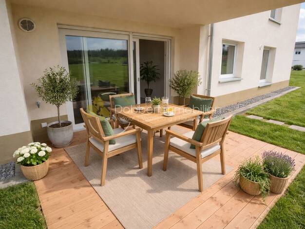 Terrassenwohnung zum Kauf - Erstbezug 270.200 € 2 Zimmer 59,8 m² EG frei ab sofort Schlotfeld 0 WE 7 Weipertshofen Stimpfach 74597