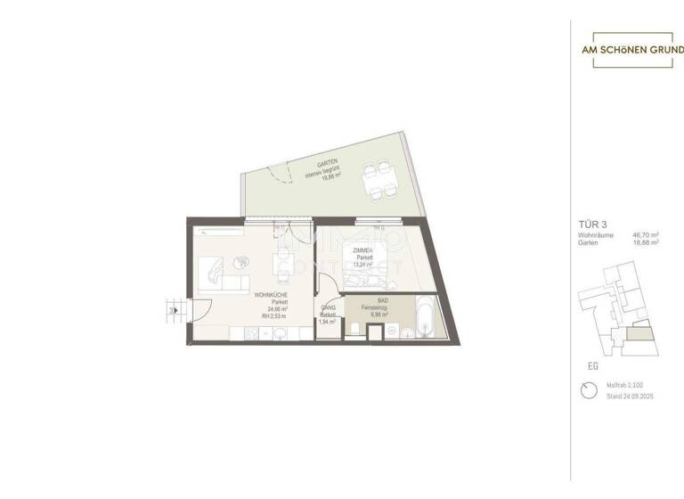 Wohnung zum Kauf - Erstbezug 270.800 € 2 Zimmer 46,7 m² Wien 1220