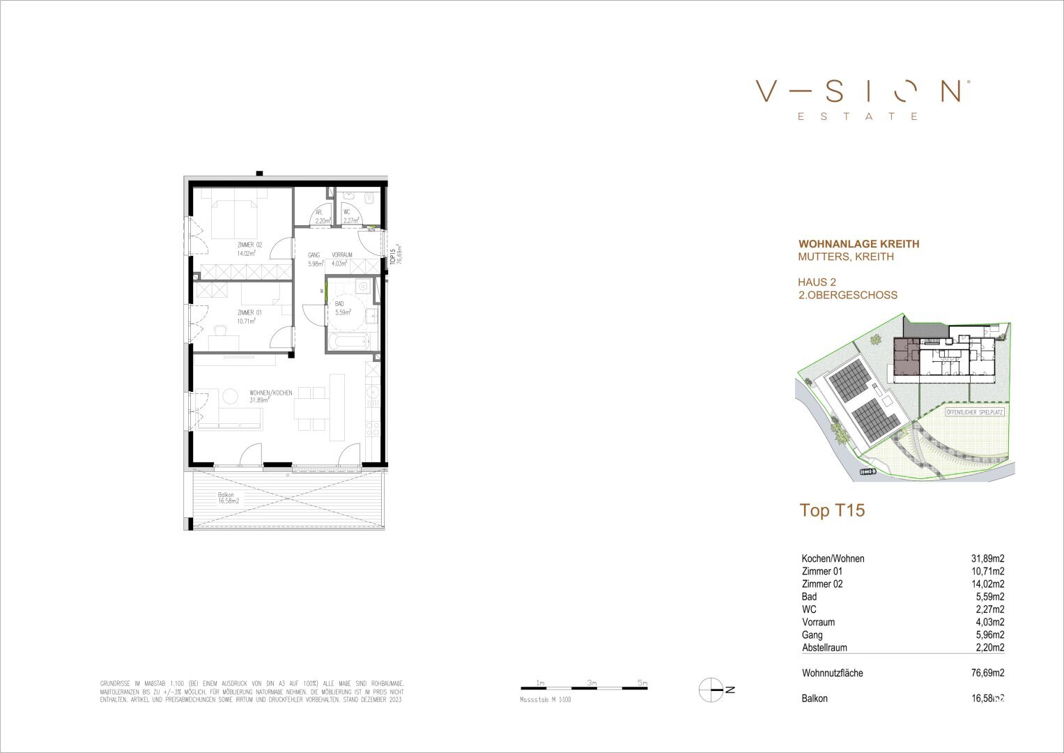 Wohnung zum Kauf 539.000 € 3 Zimmer 76,7 m²<br/>Wohnfläche Mutters 6162