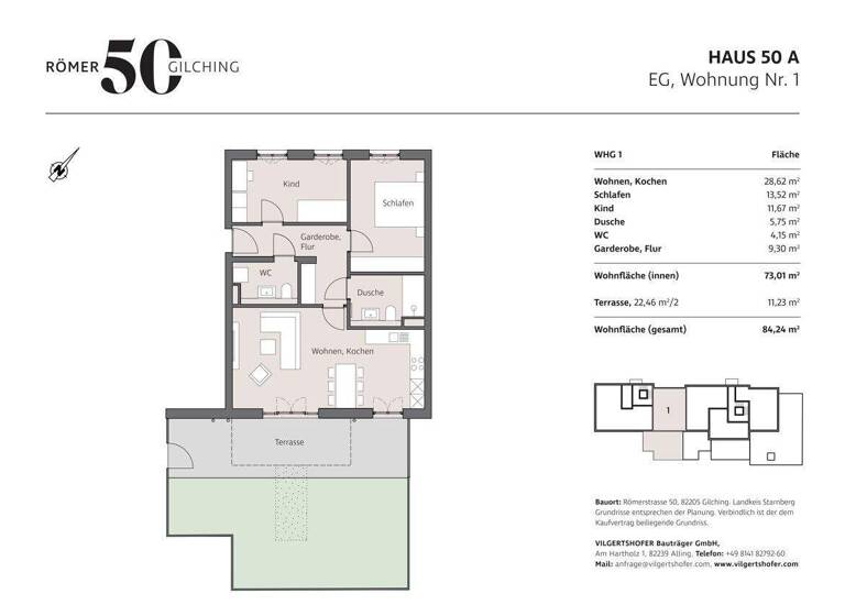 Wohnung zum Kauf - Erstbezug provisionsfrei 699.000 € 3 Zimmer 84,2 m² EG Römerstraße 50 A Gilching 82205