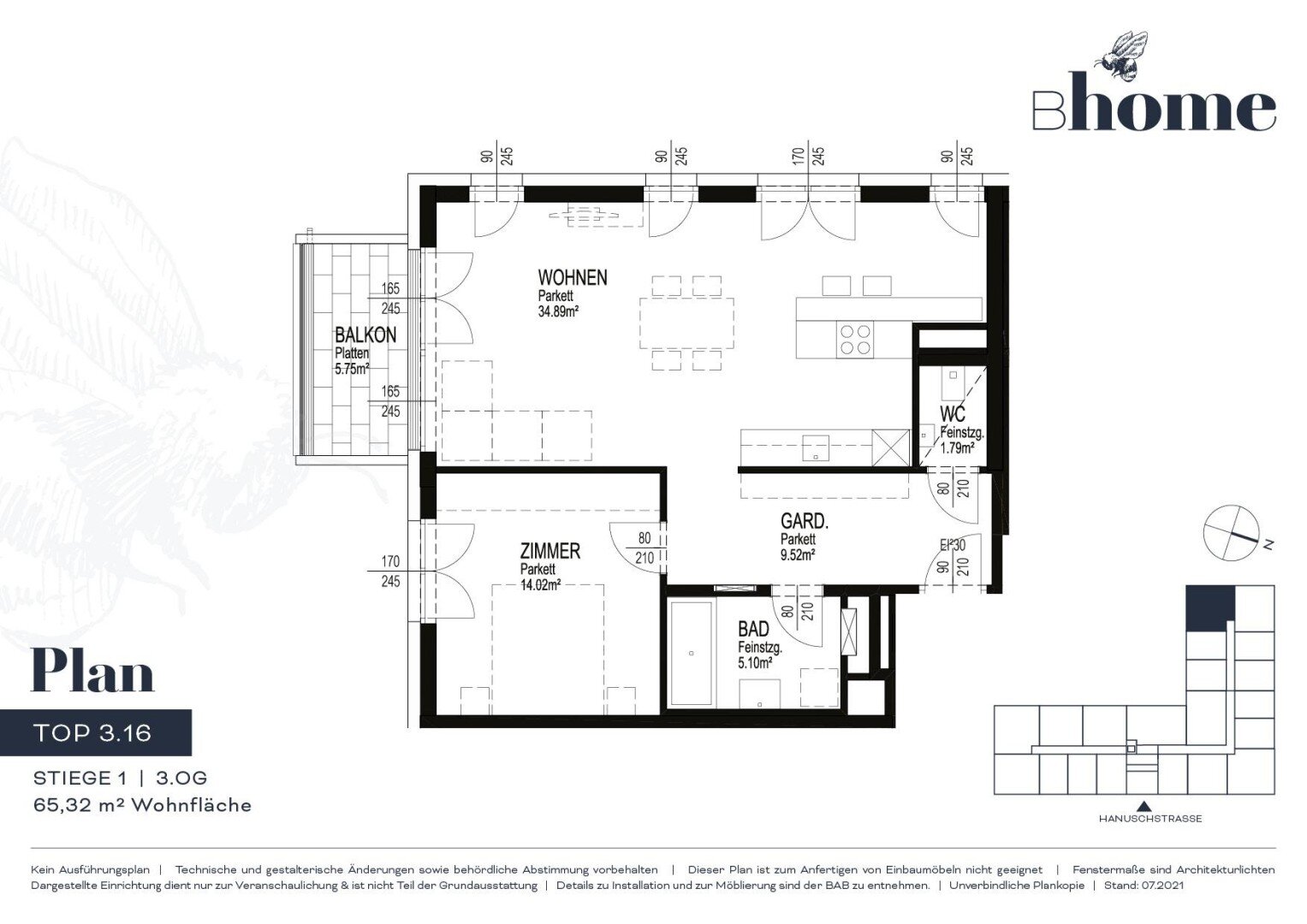 Wohnung zur Miete 837 € 2 Zimmer 65,3 m²<br/>Wohnfläche 3.<br/>Geschoss Hanuschstraße 30 Waldegg Linz 4020