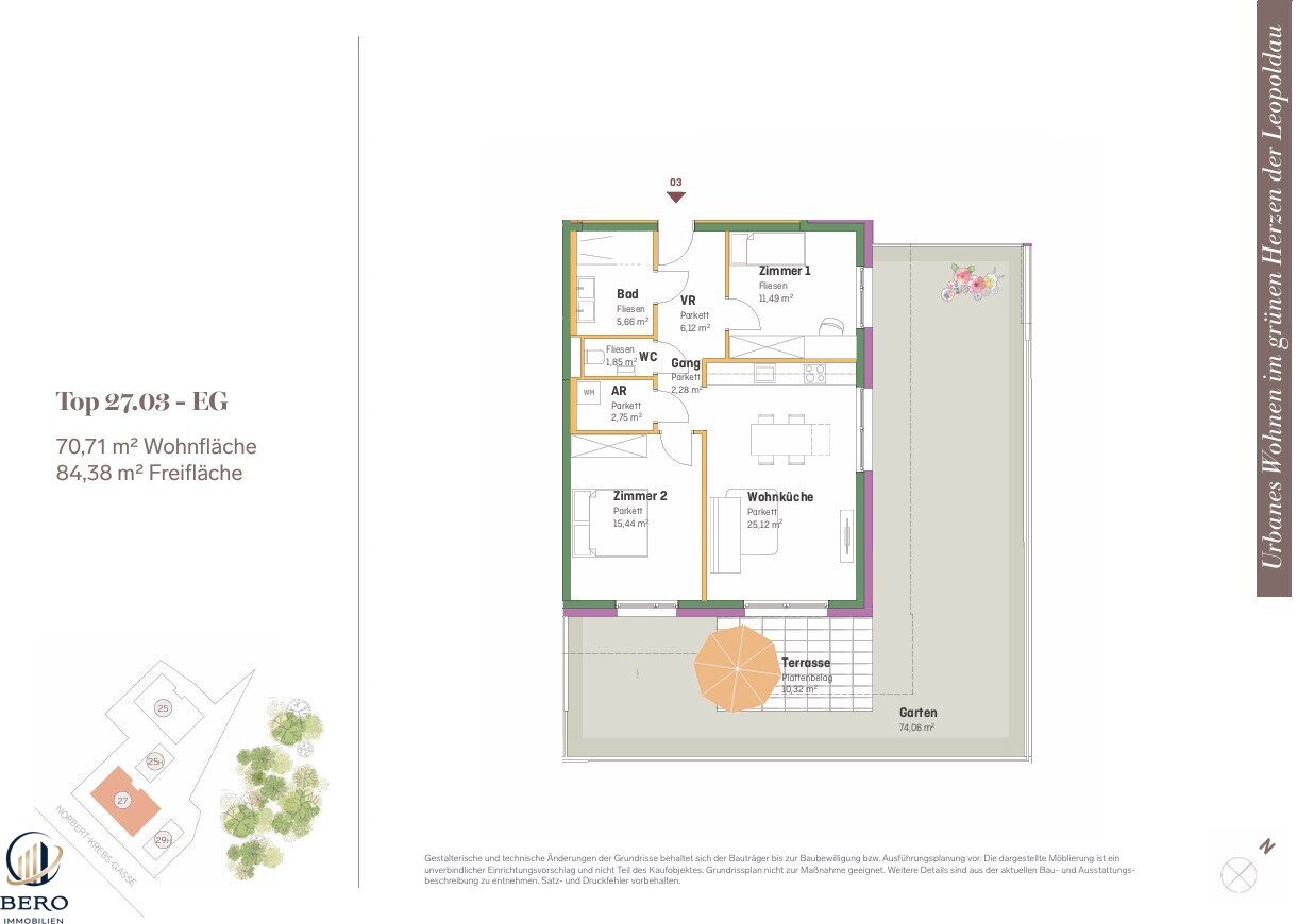 Wohnung zum Kauf 475.000 € 3 Zimmer 70,7 m²<br/>Wohnfläche EG<br/>Geschoss Wien 1210