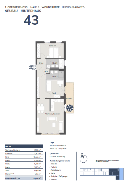 Wohnung zum Kauf provisionsfrei 478.000 € 3 Zimmer 83,1 m²<br/>Wohnfläche 1.<br/>Geschoss Plagwitz Leipzig 04229