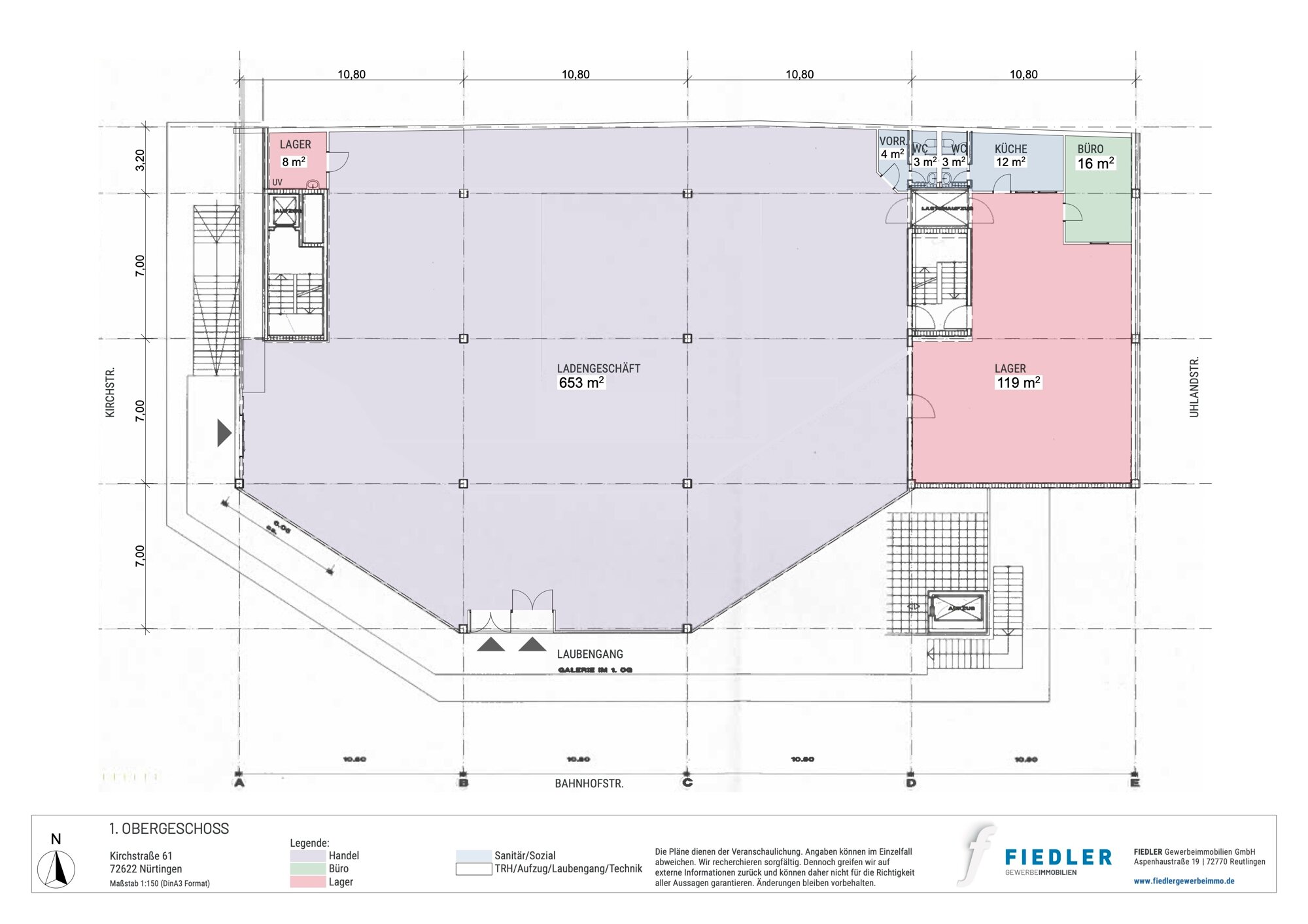 Bürogebäude zur Miete provisionsfrei 820 m²<br/>Bürofläche Kirchstraße 61 City / Bahnhof Nürtingen 72622