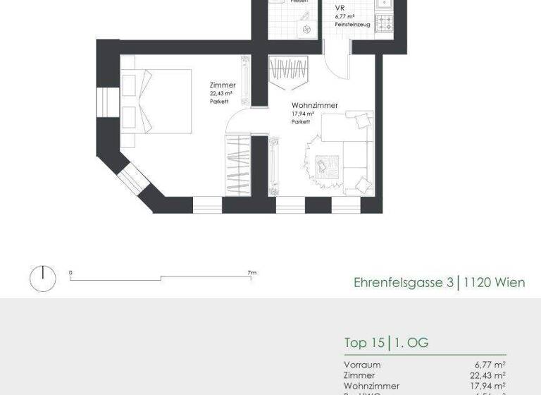 Wohnung zum Kauf 215.000 € 2 Zimmer 53,7 m² 1. Geschoss Ehrenfelsgasse 3 Wien 1120