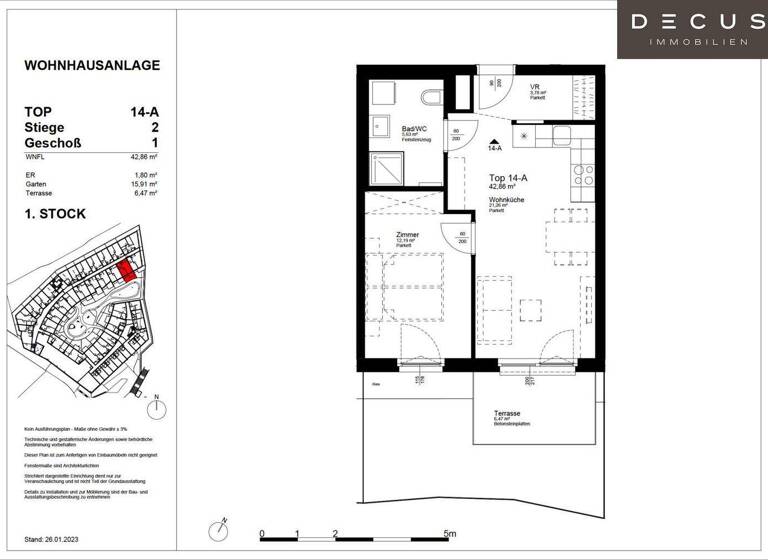 Wohnung zur Miete 795 € 2 Zimmer 42,9 m² 1. Geschoss Wien 1220