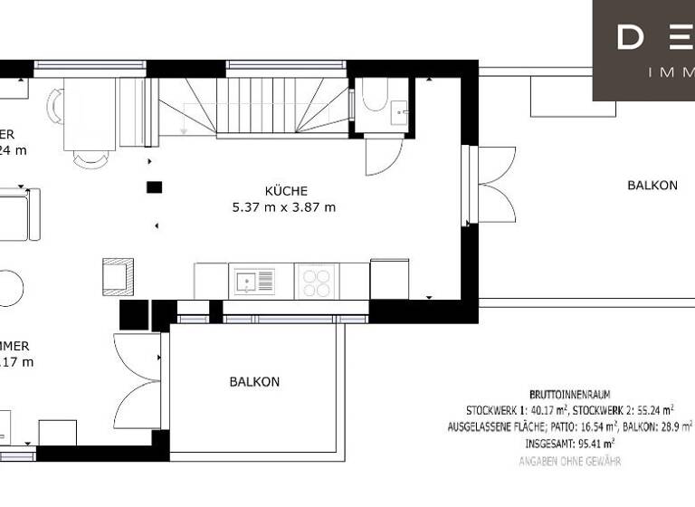 Maisonette zur Miete 1.276 € 2 Zimmer 90 m² 2. Geschoss Wien 1210