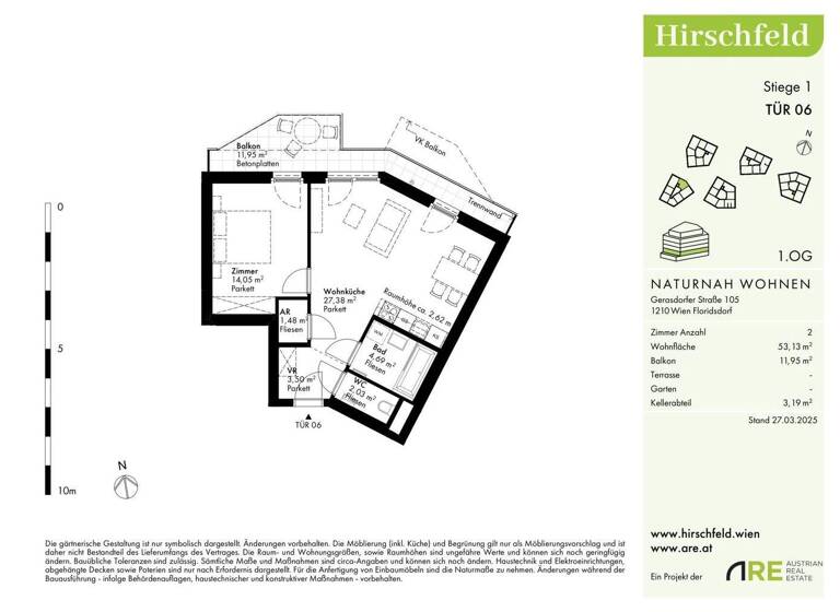 Wohnung zum Kauf - Erstbezug 282.000 € 2 Zimmer 53 m² 1. Geschoss Wien 1210