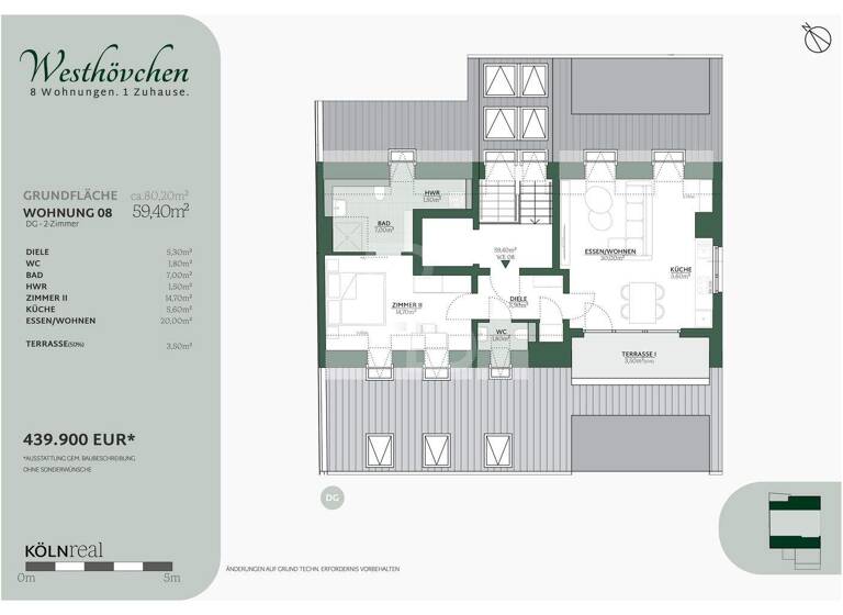 Wohnung zum Kauf - Erstbezug provisionsfrei 439.900 € 2 Zimmer 59,4 m² 3. Geschoss Oberstraße 55 Westhoven Köln 51149
