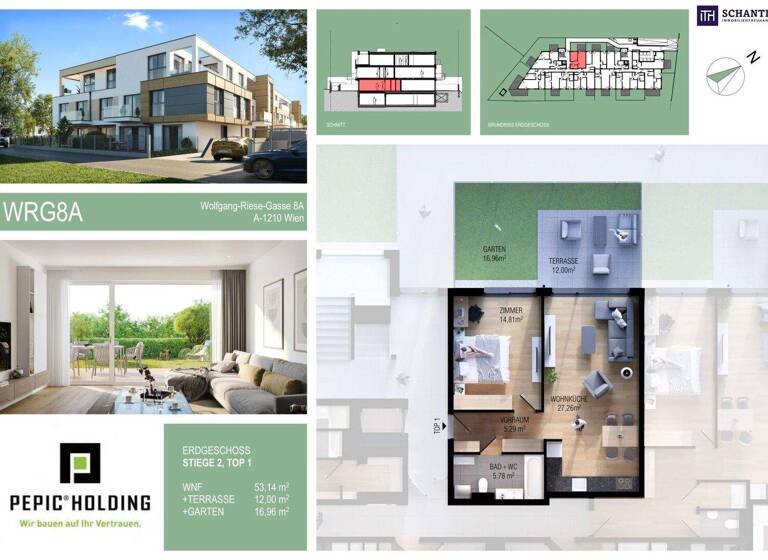 Wohnung zum Kauf - Erstbezug provisionsfrei 297.500 € 2 Zimmer 53,1 m² EG Wolfgang-Riese-Gasse Wien,Floridsdorf 1210