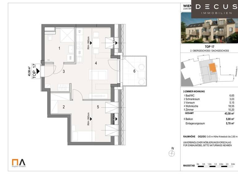 Wohnung zur Miete 776 € 2 Zimmer 43,6 m² Brunn am Gebirge 2345