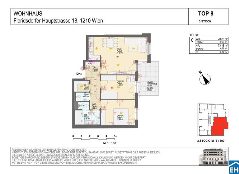 Wohnung zur Miete - Erstbezug 1.145 € 3 Zimmer 70,3 m² 3. Geschoss frei ab 01.05.2026 Wien 1210