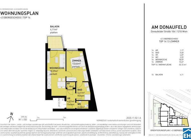 Wohnung zum Kauf - Erstbezug 319.500 € 2 Zimmer 45,1 m² 2. Geschoss Donaufelder Straße Wien 1210