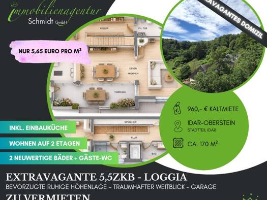 Maisonette zur Miete 960 € 5,5 Zimmer 170 m² 6. Geschoss Idar-Oberstein 55743