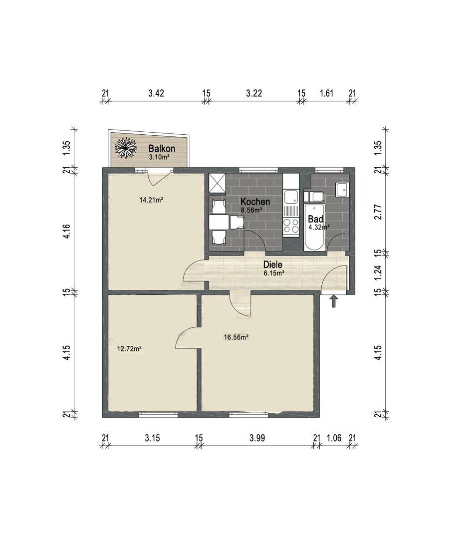 Wohnung zur Miete 950 € 3 Zimmer 63 m²<br/>Wohnfläche 2.<br/>Geschoss 01.01.2025<br/>Verfügbarkeit Südstadt 41 Hilden 40723