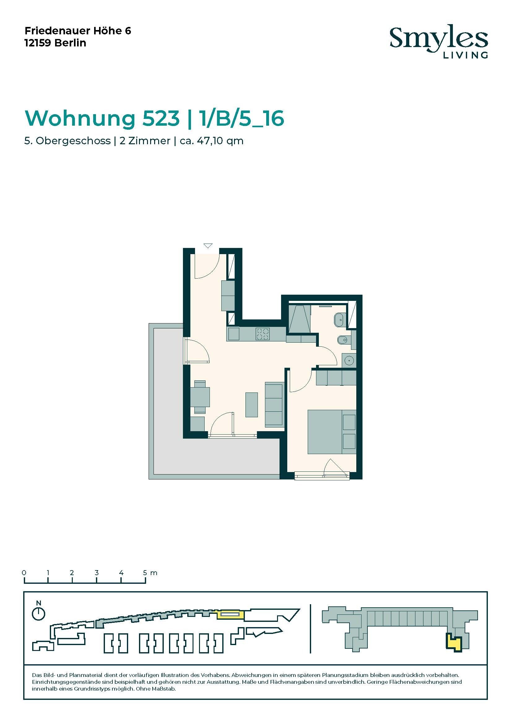 Wohnung zur Miete 1.299 € 2 Zimmer 46,8 m²<br/>Wohnfläche 5.<br/>Geschoss Friedenauer Höhe 6 Friedenau Berlin 12159