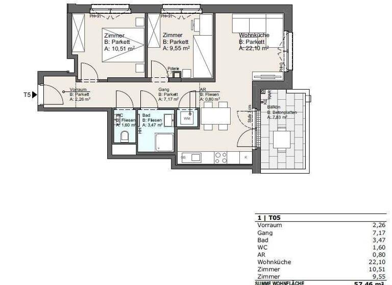 Wohnung zum Kauf 358.680 € 3 Zimmer 57,5 m² 1. Geschoss Khuenweg 5 Wien 1220