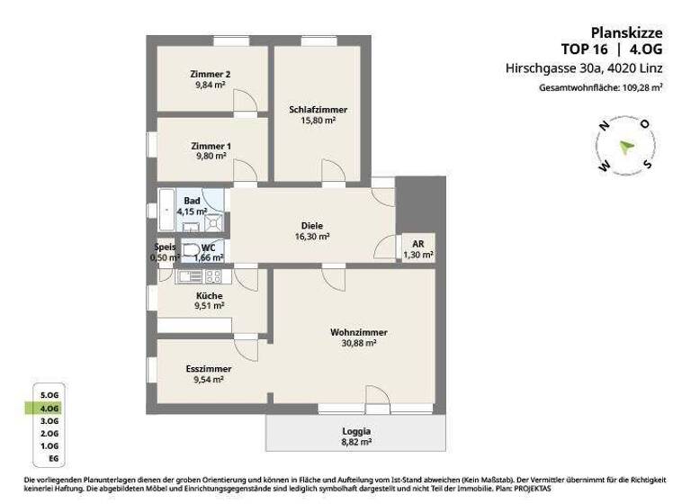 Wohnung zum Kauf 399.000 € 4,5 Zimmer 109,3 m² 4. Geschoss Hirschgasse 30a Linz 4020