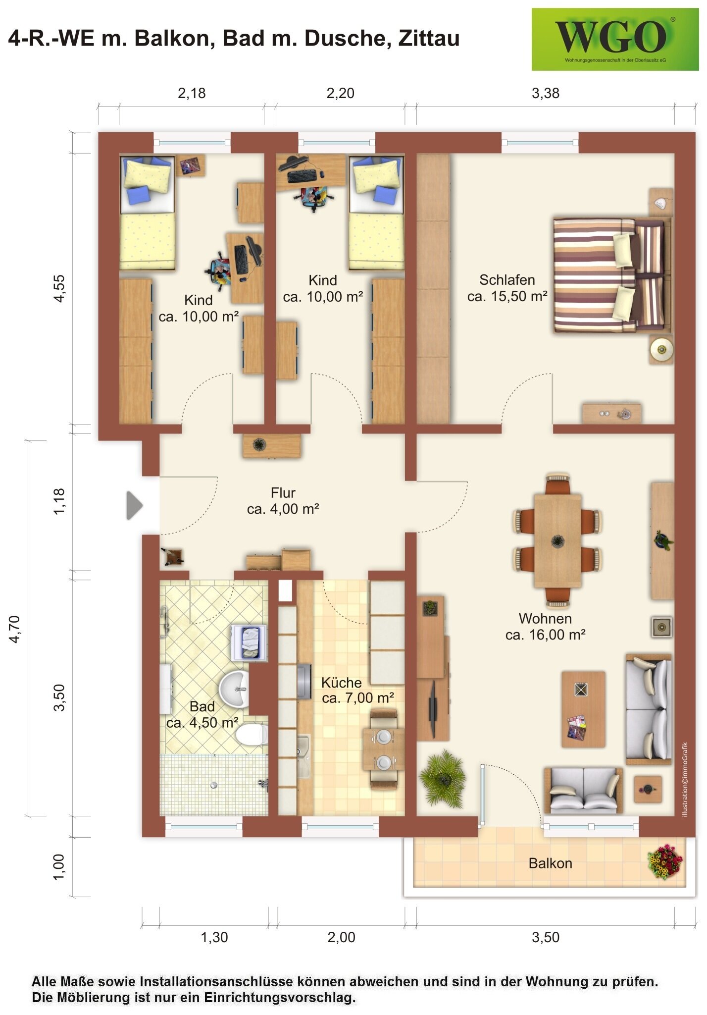 Wohnung zur Miete 446 € 4 Zimmer 70 m²<br/>Wohnfläche EG<br/>Geschoss Südstraße 43 Zittau Zittau 02763