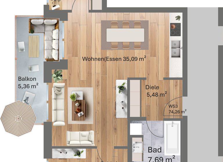 Penthouse zum Kauf - Erstbezug provisionsfrei 378.700 € 3 Zimmer 74,3 m² 2. Geschoss frei ab sofort Kirschfeldstraße 16 Töging Töging a.Inn 84513